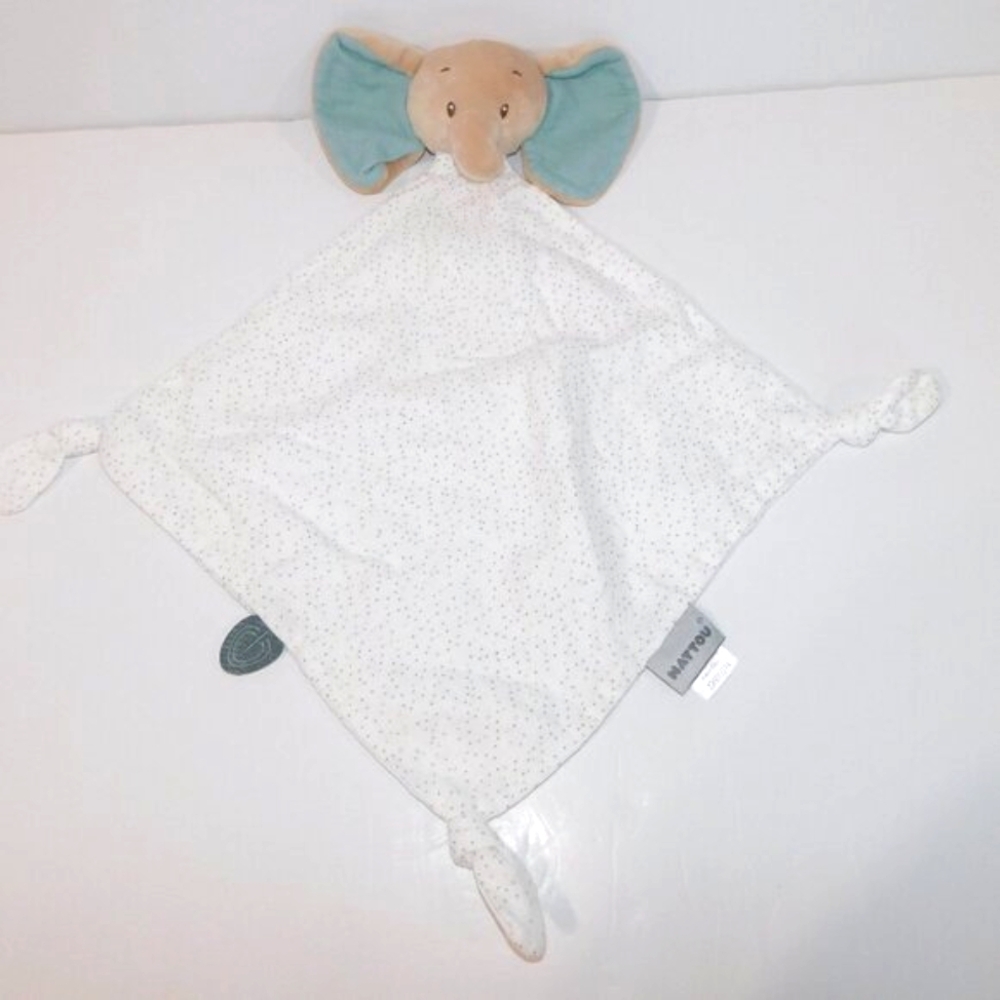 NATTOU elephant Baby Doudou Comforter Security blanket Lovey Gray Blue White